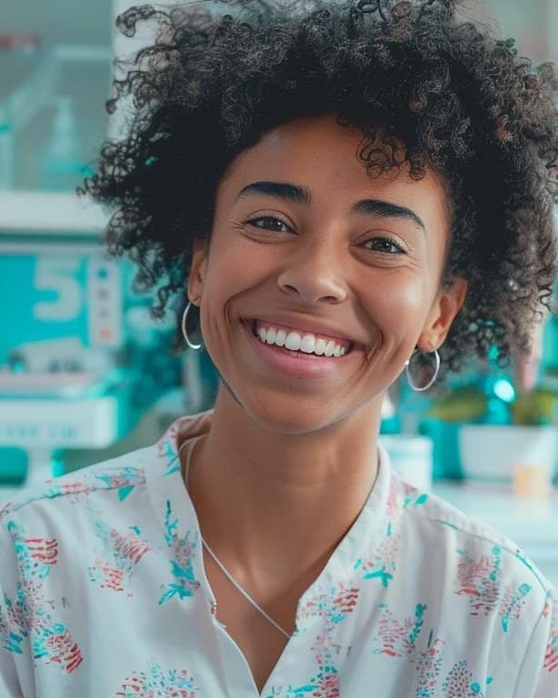 A smiling patient seated in the dental chair